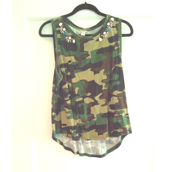 Army Print Embellished Tank