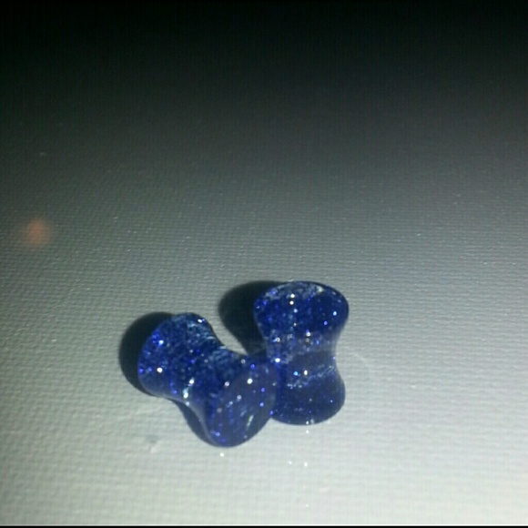 Saddle Plugs Jewelry - SOLD - 2G Acrylic BLUE glitter saddle plugs