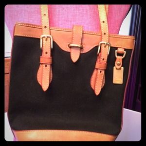 Dooney & Bourke black canvas & tan leather purse