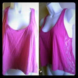 Pretty cropped pink tank with lace side panels