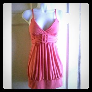 Sexy long belted coral top