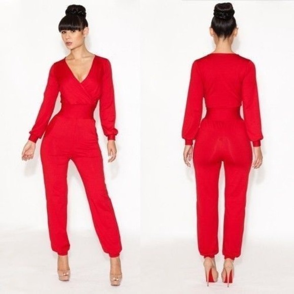 red bodycon jumpsuit