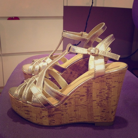 brash Shoes - Gold and Cork Brash Wedges brash Shoes - Gold and Cork Brash Wedges