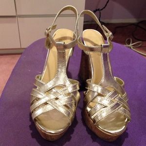 brash Shoes - Gold and Cork Brash Wedges brash Shoes - Gold and Cork Brash Wedges
