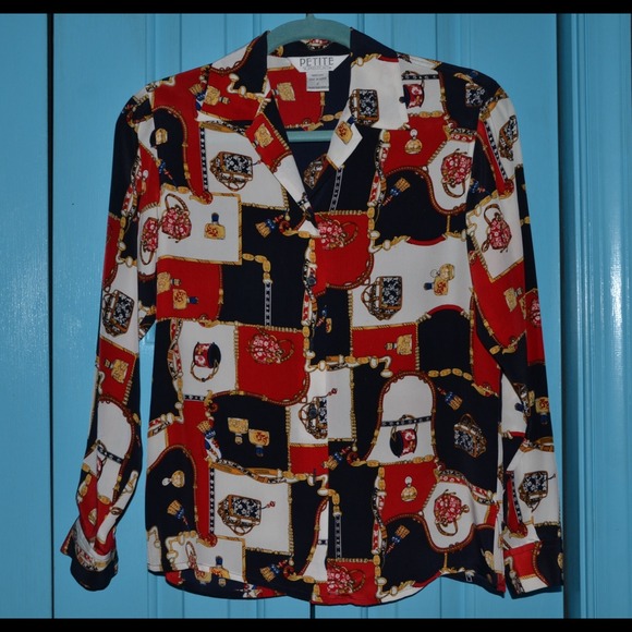 Petite Sophisticate 100% Silk Printed Blouse