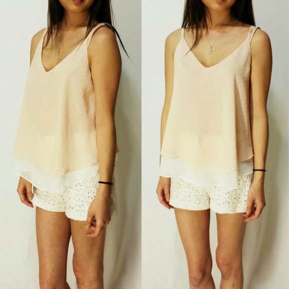 Tops - Pin dot double layered chiffon top (peach)