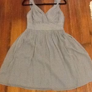 gray donna morgan ruched chiffon dress