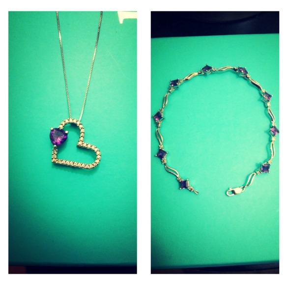 14K white gold amethyst bracelet and necklace