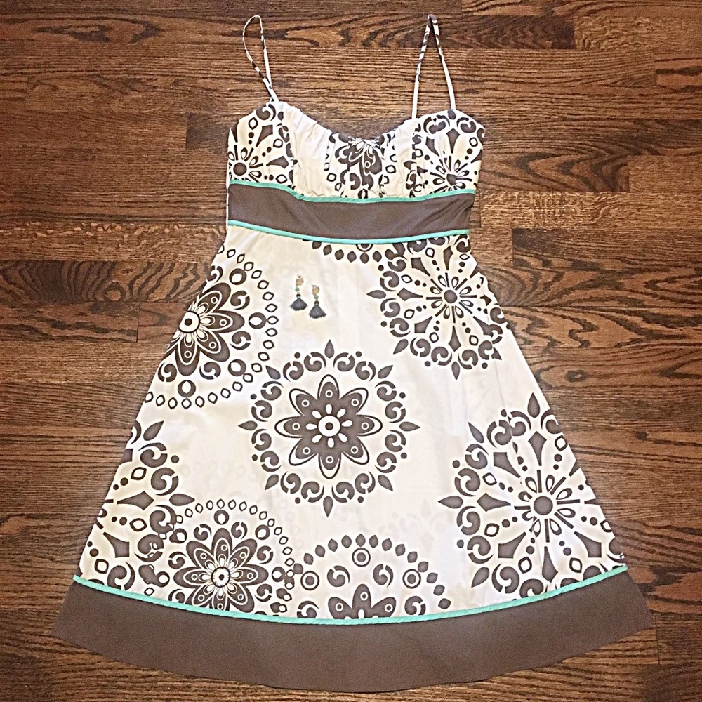 👗Brown & Mint Medallion Printed Sun Dress