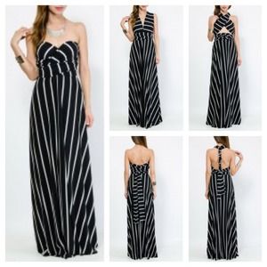 Convertible maxi dress pin stripe full length