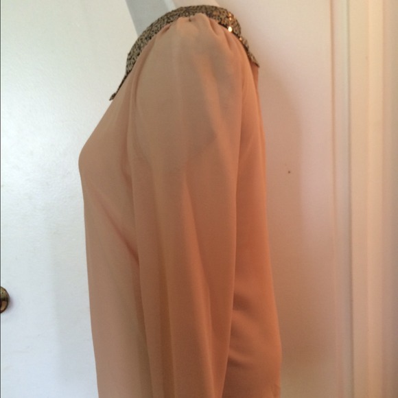 Gold Sequin Collar Blush Blouse - Picture 2 of 4