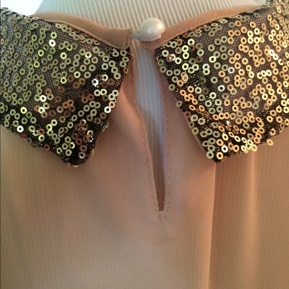 Gold Sequin Collar Blush Blouse - Picture 3 of 4