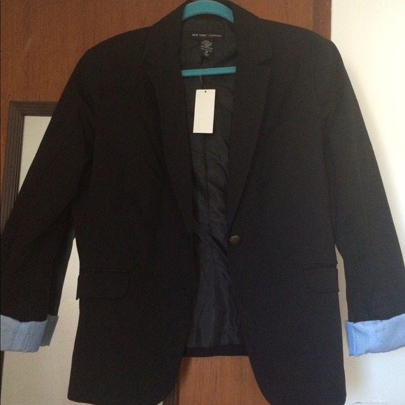 ny&co black blazer with striped sleeve detail