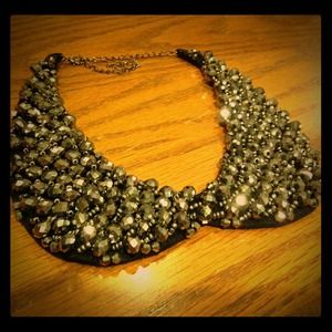 Metallic Beaded Peter Pan Collar Bib Necklace