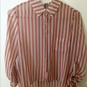 Cute pink and white sheet stripped button up