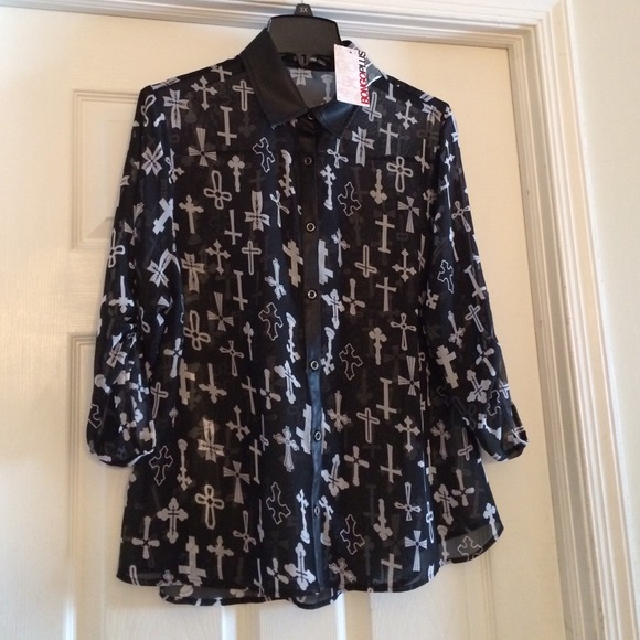 Bongo black cross top w/ faux leather trim nwt 2x