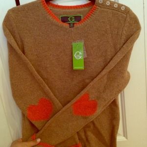 C Wonder wool tan sweater with heart elbow detail