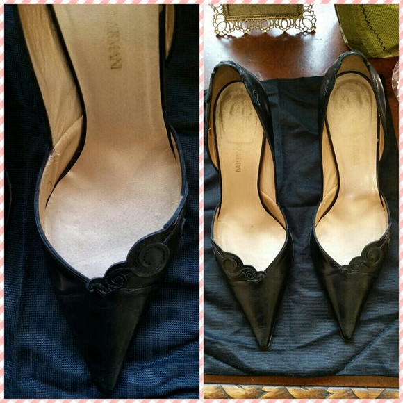 GIORGIO ARMANI BLACK LEATHER PUMPS