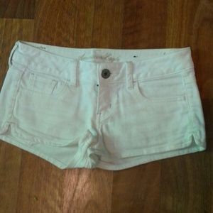 AE white denim shorts