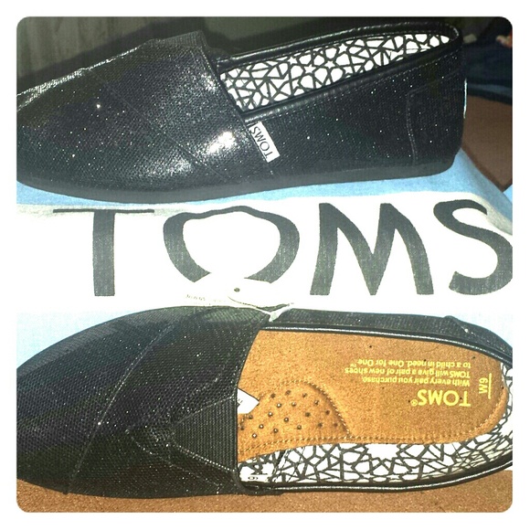 Black glitter Toms shoes