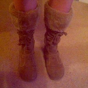 Dark khaki/ light brown zip up boots