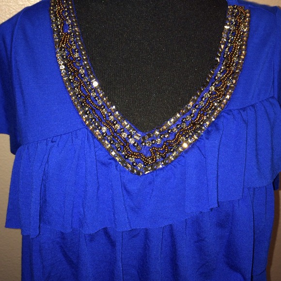 NWT Royal Blue short sleeve shirt w/ beading