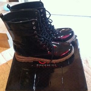 Black patent leather boots