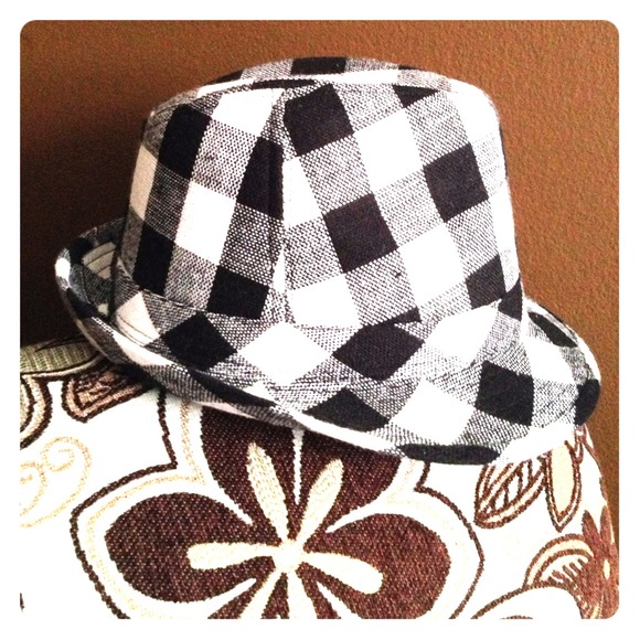 Black and white checkered plaid patterned fedora
