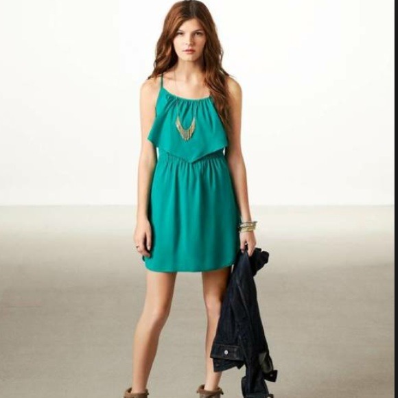 Green ruffled chiffon dress