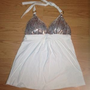 On HOLD.  VS pink sequin white halter bra top✨