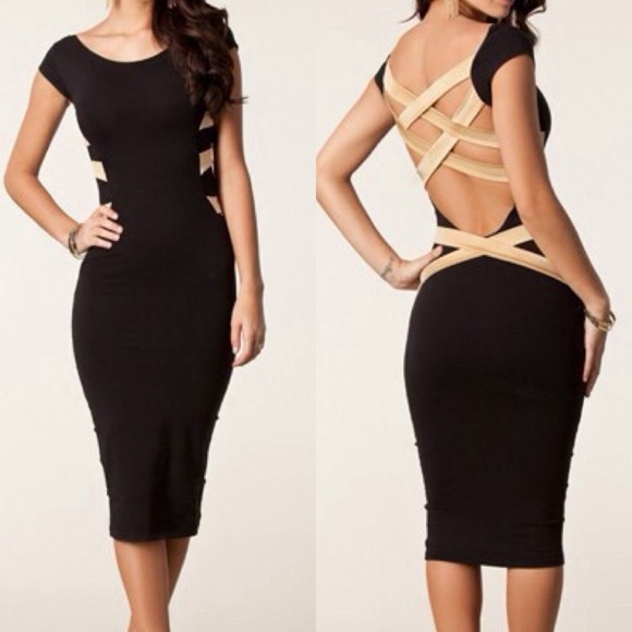IN STOCK M, L Black open back dress