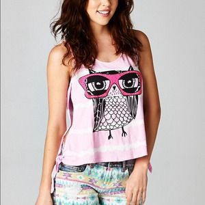 Pink owl tank top
