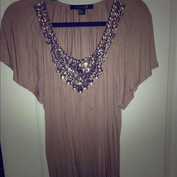 Tan top with jewel detail
