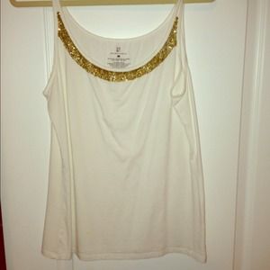 New York & Co white tank with gold beading
