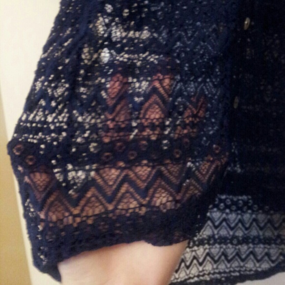 SOLD {HP 5/25/2015} N.W.O.T Navy Sheer Lace Blouse - Picture 2 of 3