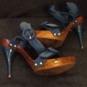 Teal Strappy heels worn one time with Rocawear top