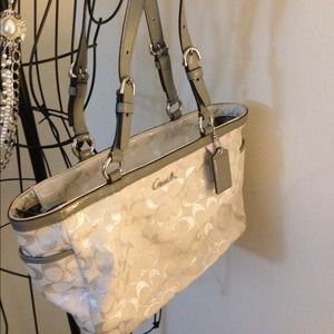 Authentic white & silver coach purse