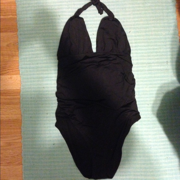black halter top one piece bathing suit