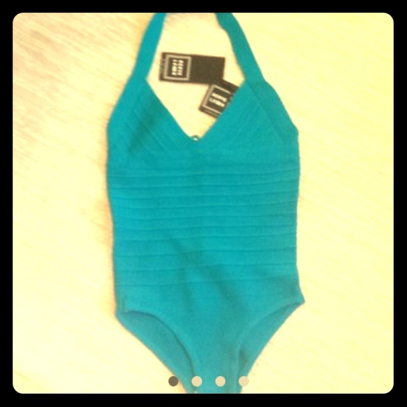 Hervé Léger teal one piece