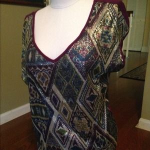 Aztec printed matte sequin top shirt medium!