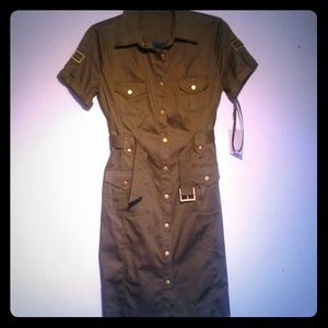 Calvin Klein Olive Green Military Style Dress NWT