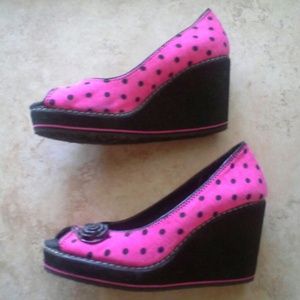 Pink and Black Polka Dot Wedges