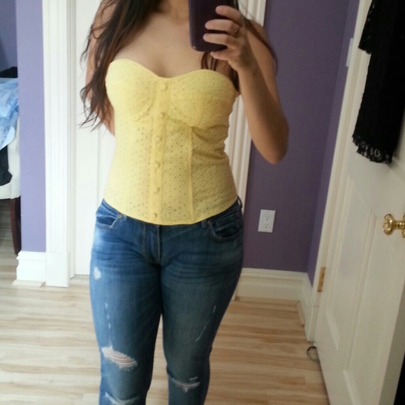 Yellow eyelet corset bustier style top