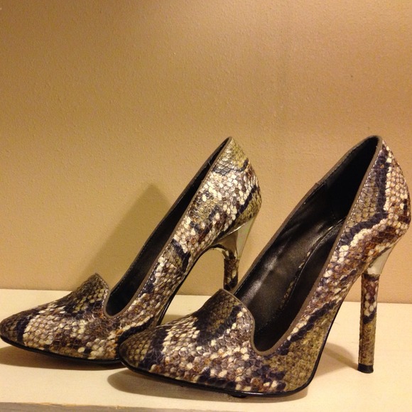 Gray and cream Snakeskin heels