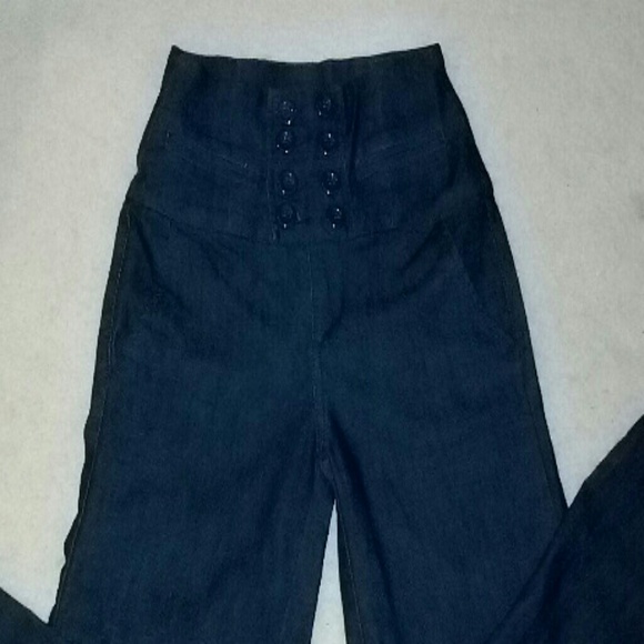 High waisted slight stretch wide leg dark denim