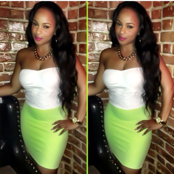Line green bandage skirt (pencil riding skirt)