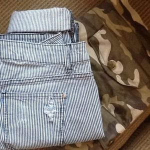 Bundle distressed striped jeans and camo  Capris