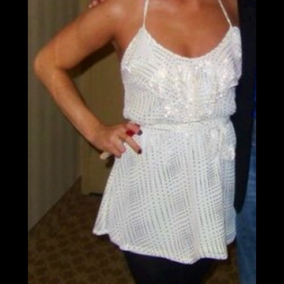 Jump dress white, metallic, short, halter, party