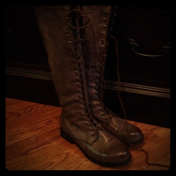 Knee high lace up riding boots