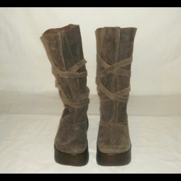 SOLD Vtg  Tieup Chunky Wedge Heel Bondage Boots - Picture 3 of 4